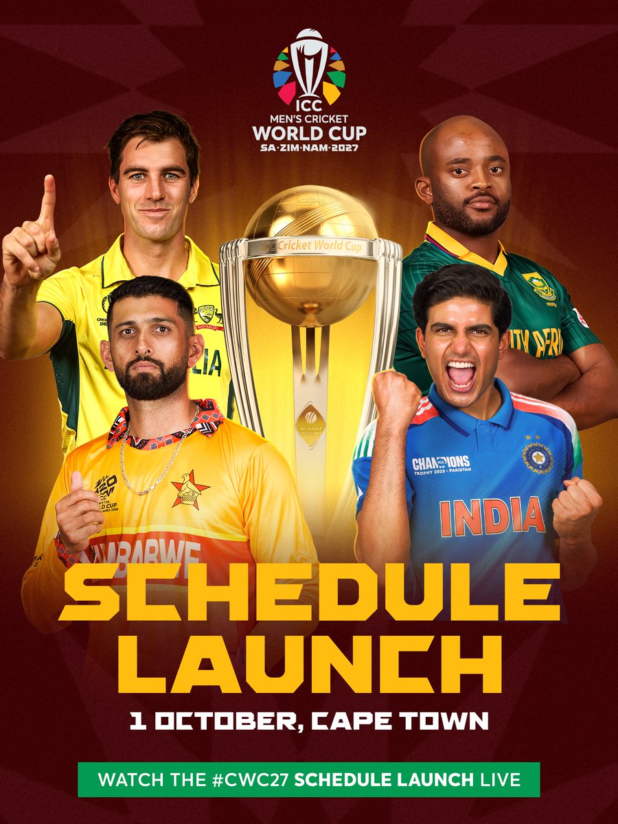 cricketworldcup's tweet photo. The wait is nearly over 🤩

Just hours to go before the fixtures for the #CWC27 are announced 👊

More details on the schedule 📲 https://t.co/THSrFdQ1Yf https://t.co/SI2fzjYc81
