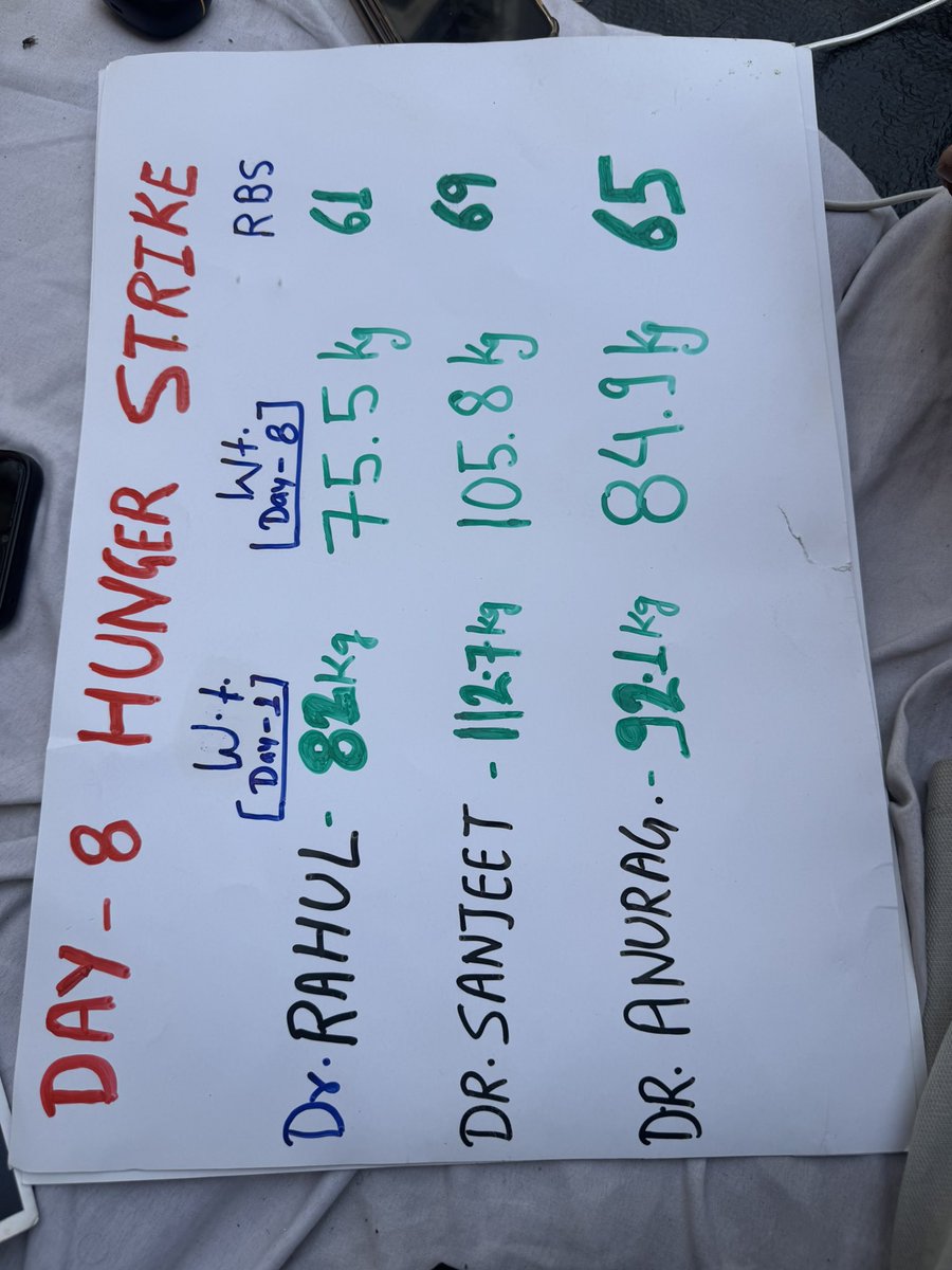 DrRaj05's tweet photo. Day 16 of the protest | Hunger Strike – Day 8

16 दिनों से FMG intern doctors अपने stipend की मांग को लेकर लगातार शांतिपूर्ण प्रदर्शन कर रहे हैं। वहीं, आज भूख हड़ताल का 8वां दिन है।

लगातार इतने दिनों से अपनी मांग को लेकर बैठे डॉक्टरों की स्थिति और स्वास्थ्य को लेकर चिंता बढ़ती जा रही है। हमारी मांग स्पष्ट है—FMG interns के stipend के विषय में सरकार एवं संबंधित विभाग द्वारा स्पष्ट निर्णय और आधिकारिक समाधान दिया जाए।

यह केवल एक आर्थिक विषय नहीं, बल्कि internship कर रहे doctors के काम, जिम्मेदारियों और उनके अधिकारों से जुड़ा मुद्दा है। हम चाहते हैं कि संबंधित अधिकारी प्रदर्शन कर रहे doctors से संवाद करें और इस विषय पर पारदर्शी एवं स्पष्ट जवाब सामने रखें।

16 दिन बीत चुके हैं…
भूख हड़ताल को 8 दिन हो चुके हैं…
अब जरूरत है संवाद, स्पष्टता और समाधान की।

#FMG #FMGInterns #StipendForFMGs #RajasthanFMG #FMGStipend #Day16 #HungerStrike #Day8 #FMGDoctors #RajasthanDoctors @KumariDiya @BhajanlalBjp @hanumanbeniwal @GajendraKhimsar @ashokgehlot51