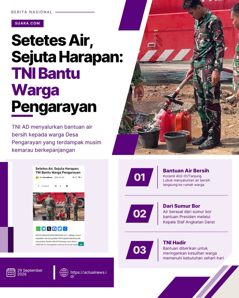 KeviaKyomi's tweet photo. Air minum bersih, perumahan layak, kesehatan gratis, irigasi, laut bersih. Itu sebagian contoh kerja nyata TNI demi rakyat.  
Infobaik Kadang Terabaikan https://t.co/1NTxKWK0YN