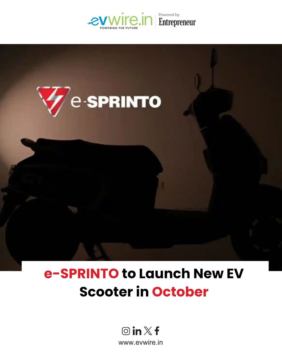 EIEVShow's tweet photo. Indian electric two-wheeler brand @e_Sprinto set to launch a new high-speed electric scooter for individual buyers in October 2026.
Read more (English): https://t.co/h4vB5sTaZn
Read more (Hindi): https://t.co/bSSjmedMDb
#eSPRINTO #eSPRINTOEV #ElectricScooter https://t.co/tRM3OiJ8ii