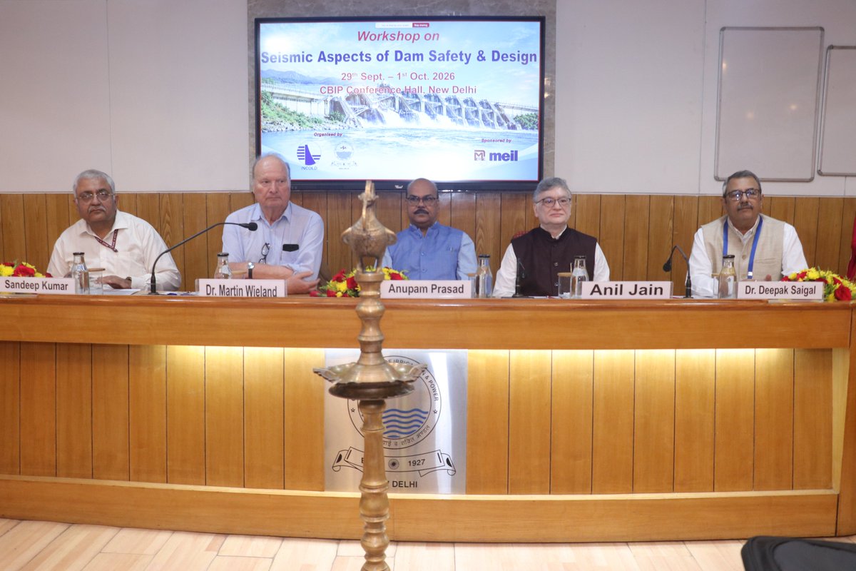 cbip_india's tweet photo. Glimpses from the inaugural session of the Workshop on “Seismic Aspects of Dam Safety and Design”
29th Sept. to 1st Oct. 2026 at CBIP, New Delhi. Organized by @cbip_india & INCOLD, sponsored by MEIL.
#CBIP #INCOLD #DamSafety #SeismicSafety #SeismicDesign #Dams #WaterResources https://t.co/zGVoJ6J80W