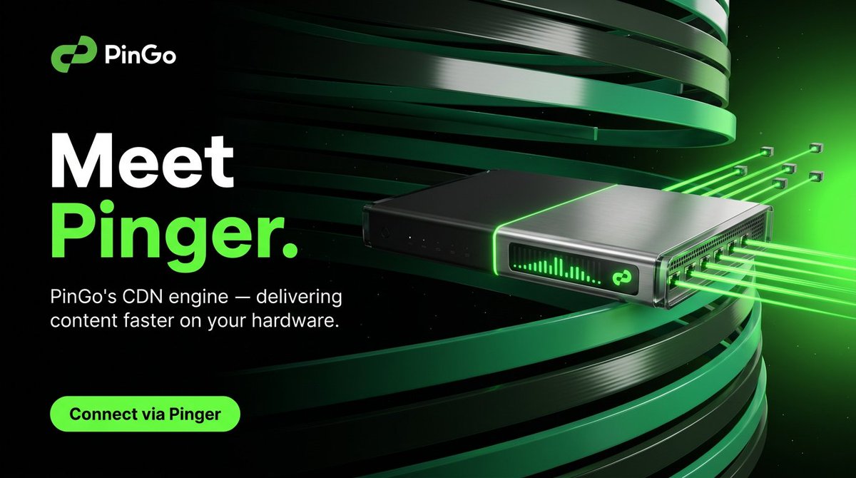PinGoAI's tweet photo. ⚡ Your internet connection can do more than browse.

Pinger is PinGo's CDN engine is a protocol that turns your existing hardware into a content delivery node. Faster delivery. Lower latency. And instead of infrastructure costs flowing to a cloud provider, the rewards come back to you.

No technical expertise required. No new hardware needed. Just your existing connection, working smarter.

Connect your device via Pinger → https://t.co/EVfg46CQE3 🔗