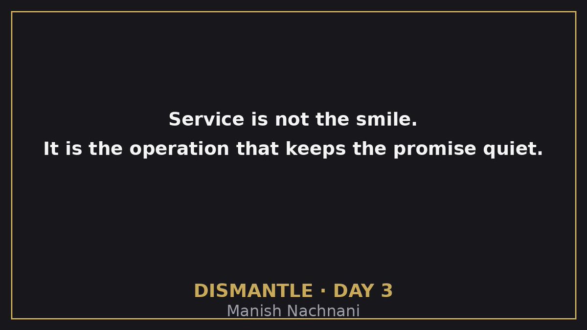 ManishNCX's tweet photo. Nine words on Nina's screen: "Ready at 7:52 PM." 🍕

Fourteen handoffs behind them. Service is not the smile — it's whether those nine words stay honest.

Day 3 of 90 from my book Dismantle.

Thread 🧵👇 https://t.co/U9N7qm7Nxr