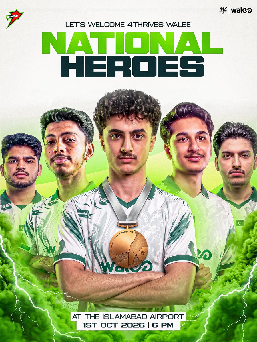 thepindiz's tweet photo. Join us in welcoming our national heroes home! 🇵🇰🥉

Let’s come together and celebrate @4thrives and their historic Asian Games Bronze Medal.

📍 Islamabad Airport
🗓 1st October | 6 PM

#AsianGames #MadeOfPindi #WeThePindiz https://t.co/noWadjacVg