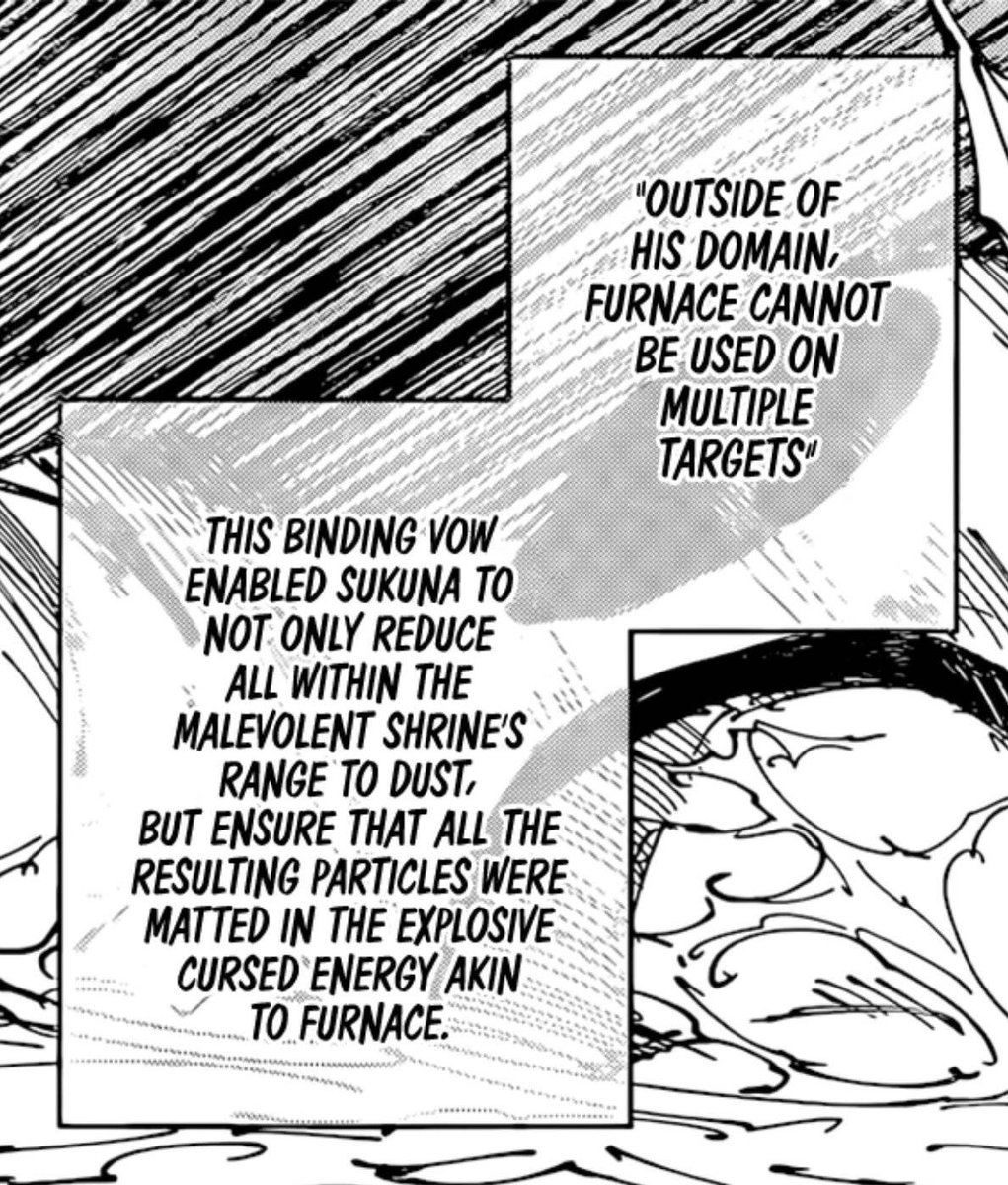 Noah70782428485's tweet photo. Sukuna’s Domain is the only one with 2 different simultaneous sure-hit effects, with those same sure-hit effects also carrying a distinct CE property (explosive).

“Divine” is an understatement https://t.co/iZoerCkrMM