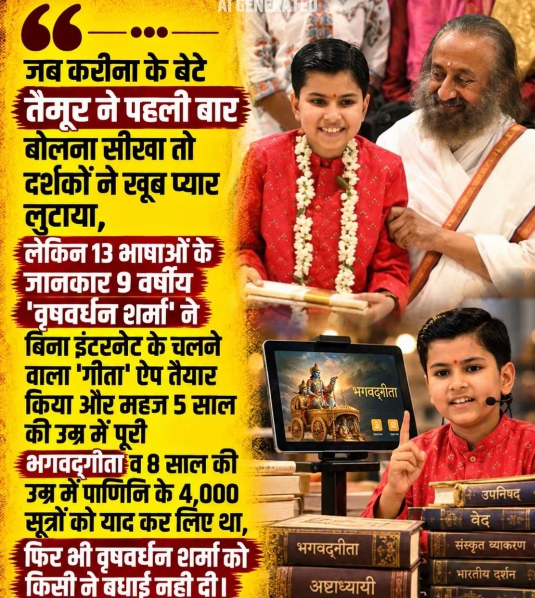 PrarthaSingh83's tweet photo. ये है वो तेजस्वी बालक जिसने महज 9 साल की उम्र में ही सारी विद्याओं का ज्ञान अर्जित कर लिया था🙄
जो बड़े बड़े ज्ञानी महात्मा नही कर पाए🙄
आप इसको आशीर्वाद तो दे दीजिए ताकि आने वाले कल में ये अपने भारत और सनातन का नाम रौशन कर सके 🙏✍️ https://t.co/n7nyumMSUj