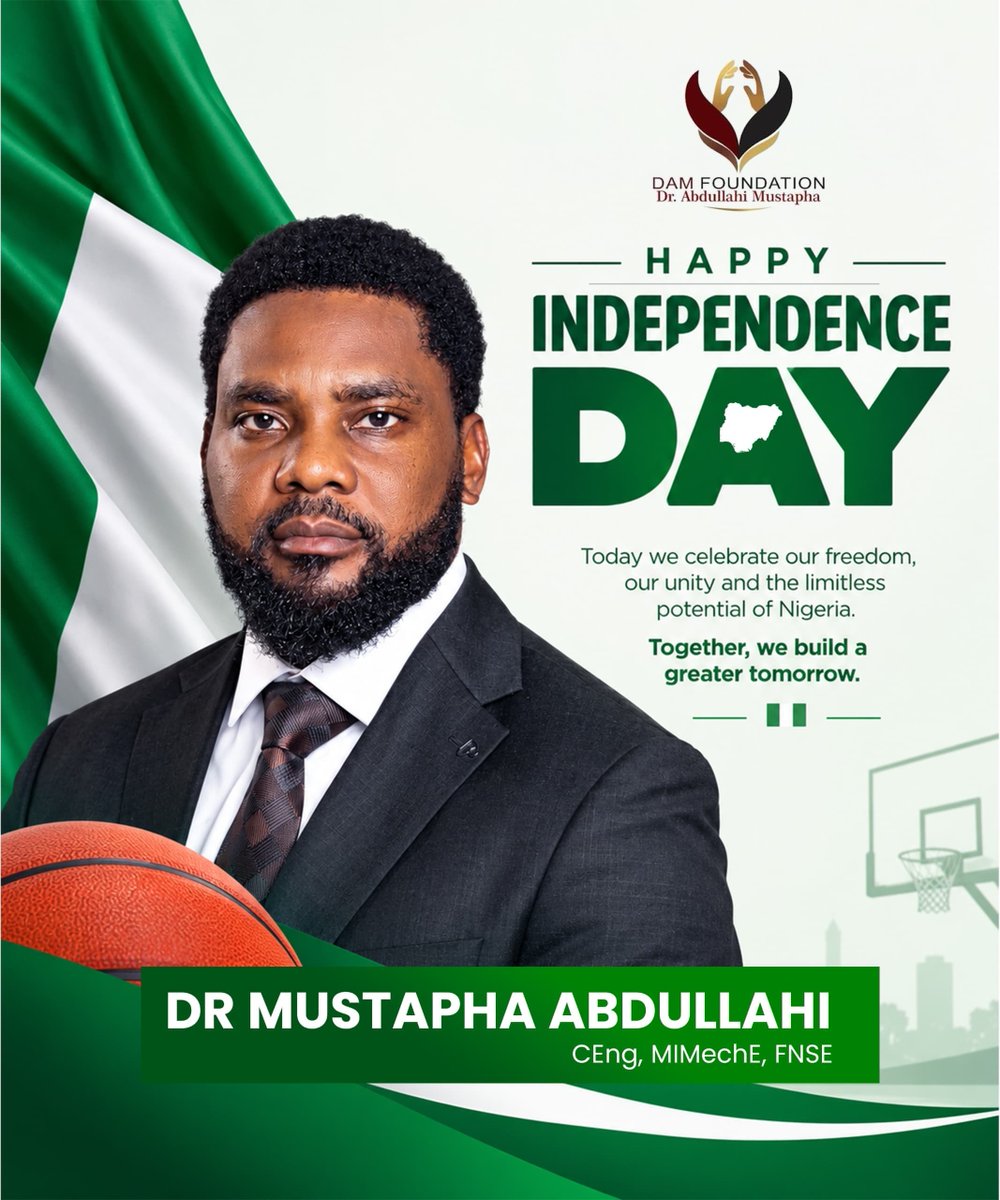 EstherJose72852's tweet photo. Happy Independence Day, Nigeria! 🇳🇬🏀

As Nigeria celebrates another year of independence, Dr. Mustapha Abdullahi continues to champion a vision for stronger grassroots development.

#MustaphaAbdullahi #NigeriaAt66 #NBBF2026 #NigerianBasketball #DAMFoundation https://t.co/zCj6Ls6kEE