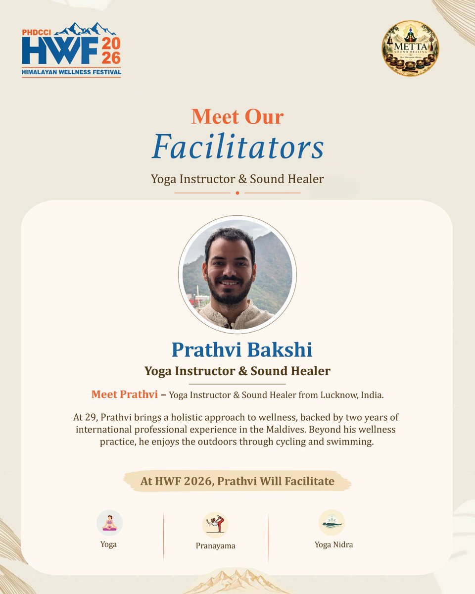 HimalayanWell's tweet photo. Stillness on the mat, motion everywhere else — that balance is where Prathvi thrives.

Breathe. Align. Return to yourself.

📅 23–25 October 2026
📍 The Punarnava Wellness Resort, Dehradun, Uttarakhand

#HimalayanWellnessFestival #HWF2026 #PHDCCI #YogaRetreat #Lucknow #Dehradun https://t.co/sdqSVeyAXJ