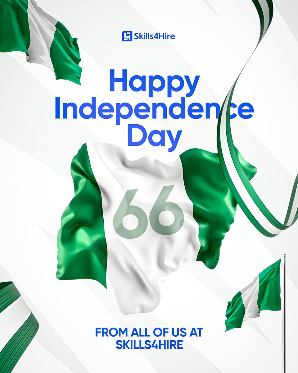 skills4hire's tweet photo. 🇳🇬 Happy Independence Day, Nigeria! 

At 66, we celebrate the people whose skills, creativity, businesses and ideas continue to shape the nation.

Here’s to a Nigeria where every skill can be discovered, valued and connected to opportunity.

Happy Independence Day https://t.co/0mgAQHQpFq