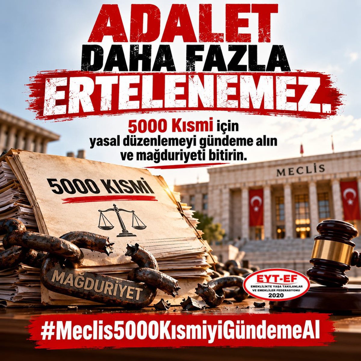 MasterYedek's tweet photo. EYT
👇
#Meclis5000KısmiyiGündemeAl

Verilen sözlerin üzerinden yıllar geçti. Eksik çıkarılan yasa mağduriyeti daha da büyüttü.

@TBMMresmi @TBMMGenelKurulu

5000 Kısmi için yasal düzenlemeyi gündeme alın ve mağduriyeti bitirin.

#TBMMemeklininSesiniDuy
@RTErdogan
@isikhanvedat https://t.co/4Rf9jhqb1A