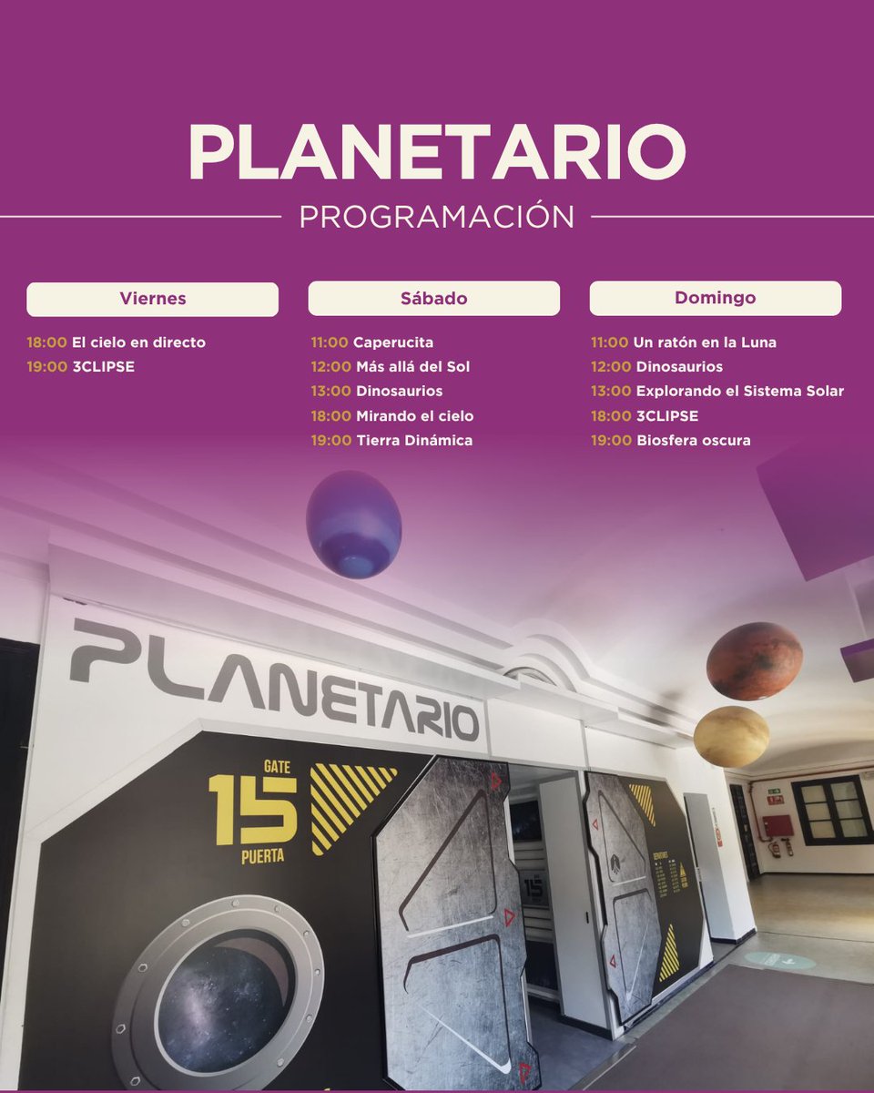 CasaCiencia_Sev's tweet photo. Octubre en la Casa de la Ciencia 🔬🔭

Este mes te esperan nuestros talleres y sesiones de planetario. Desliza para ver fechas, horarios y edades. https://t.co/kn3V2Tkg2R