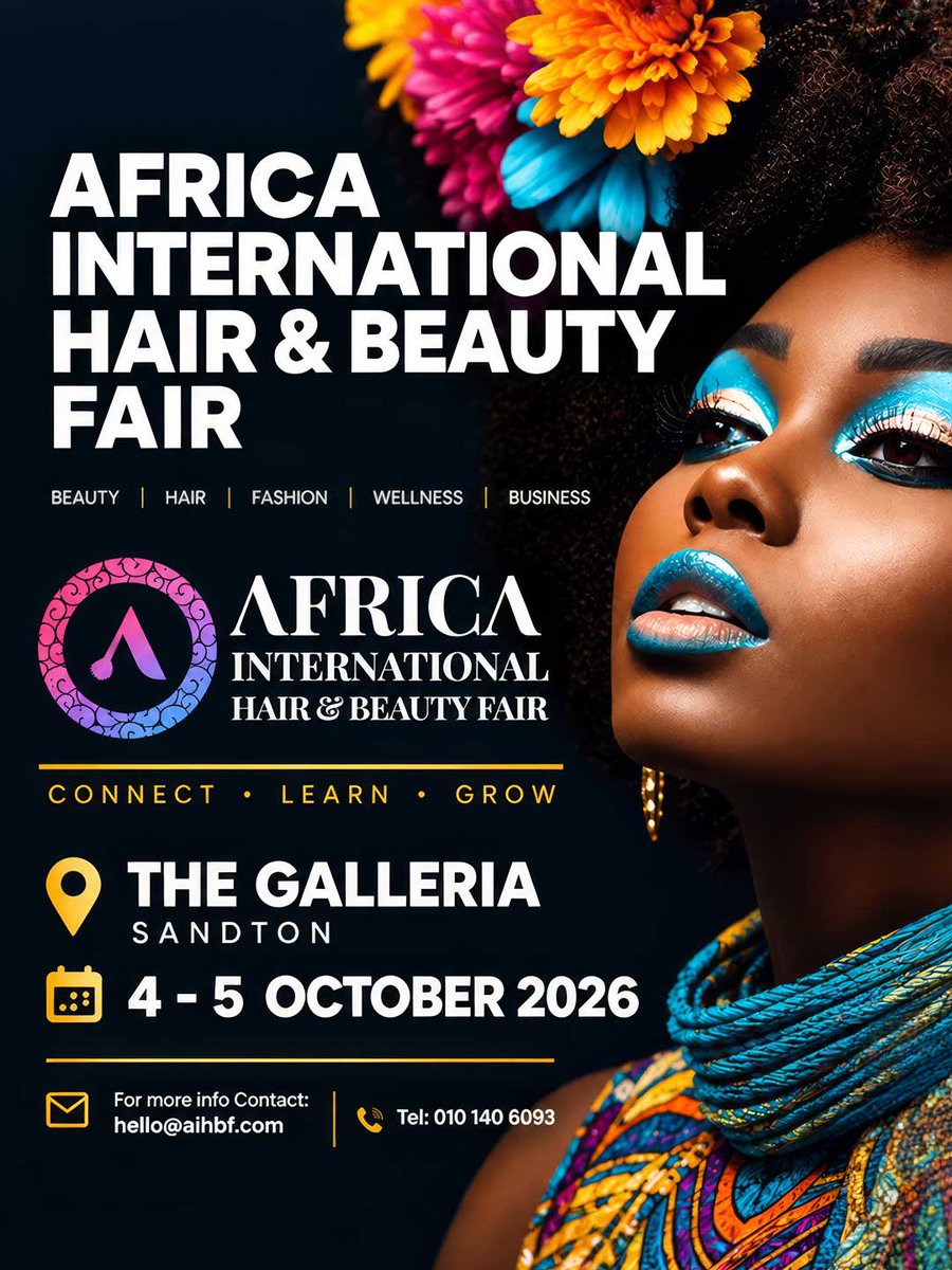QuicketSA's tweet photo. @AIHBF (AIHBF 2026) 

The premier African hair, beauty, nail &amp; wellness fair hits Sandton! Live stage activations, brand showcases &amp; networking. 

📍 The Galleria, Sandton
🗓️ 4–5 Oct | 09:00–17:00
🎟️ FREE Pass / R300 Goodie Bag
Tickets available here: https://t.co/4nDquUFBUg https://t.co/kujLmUH3xH