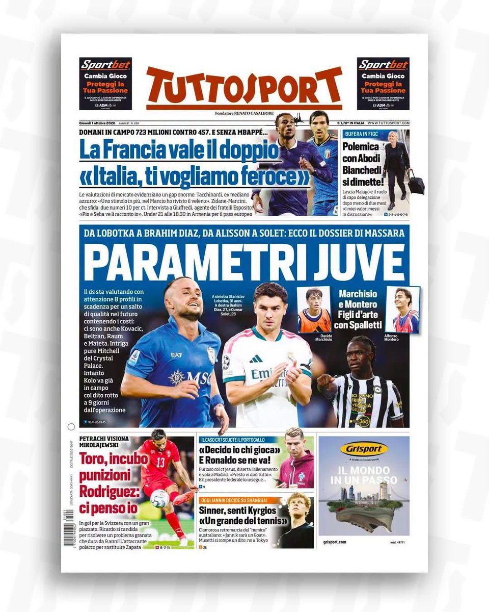 tuttosport's tweet photo. Prima Pagina #Tuttosport https://t.co/nm6LS08QFP