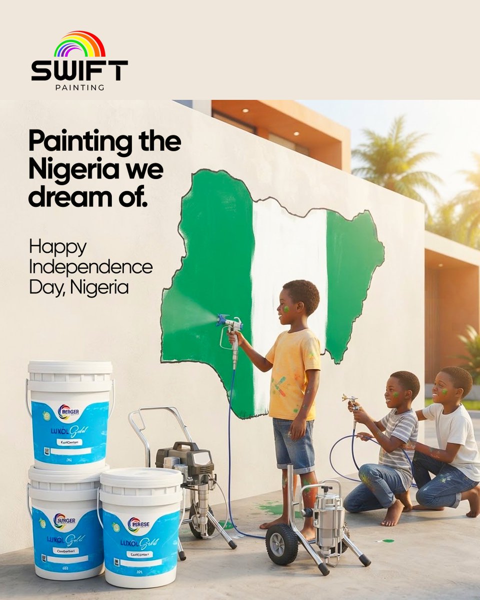SwiftPaintingNg's tweet photo. Every generation has a part to play in shaping tomorrow.
Today, they paint their dreams. Tomorrow, they will build them.
Happy Independence Day from all of us @SwiftPaintingNg
#HappyNewMonth
#IndependenceDay
#MayOctober
#useContactless
#uptober
#happy66th
#welcometoq4 https://t.co/9KsgOwmAvi
