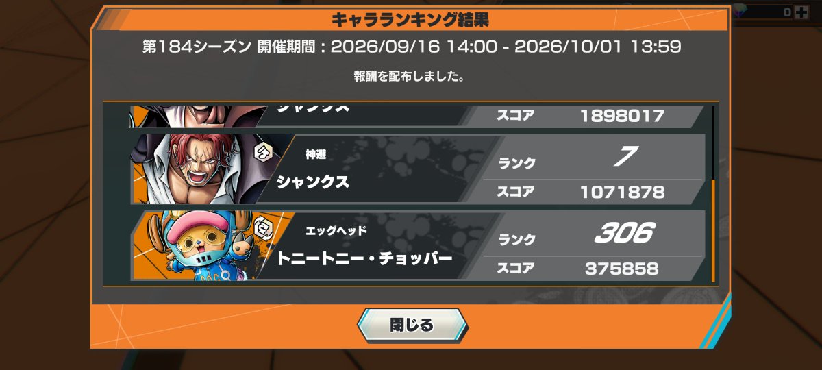 runrun_S_17's tweet photo. 2シーズン連続白ゾロ1位頂きました〜！！！
青シャン2位で彼女とキャララン連番しました〜✊

あとは知らん！！！勝手に入れた！！！🤣
#バウンティラッシュ https://t.co/c8Hk1Q7lbq