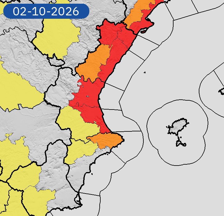 AEMET_CValencia's tweet photo. 01/10 09:24 AVISOS HOY Y MAÑANA | Comunitat Valenciana: lluvias y tormentas. Nivel máximo de aviso: rojo.
Actualizaciones en https://t.co/R3Fs2JzKgr https://t.co/7h7hVJ5fH9