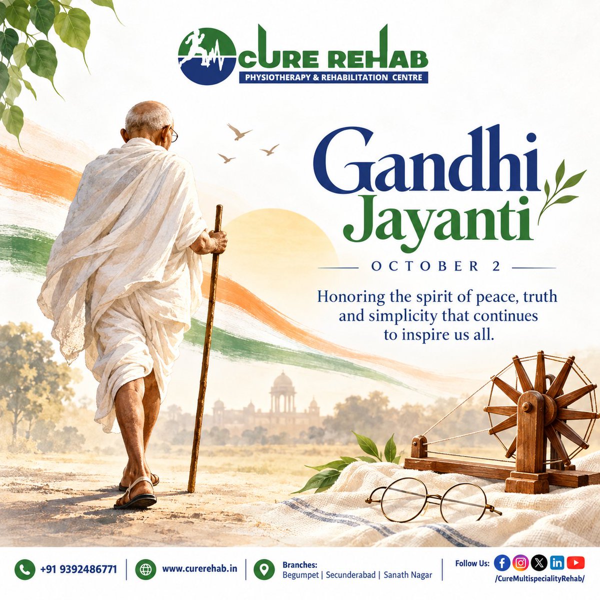 curerehabphysio's tweet photo. #GandhiJayantiPhysiotherapyInSecunderabad #GandhiJayanti2026 #MahatmaGandhiBirthday #PeaceTruthSimplicity #FreedomOfMovement #BestPhysiotherapyInSecunderabad #TopRehabilitationCentreSecunderabad #PhysiotherapyCentreSecunderabad #BestNeuroRehabSecunderabad #CureRehab https://t.co/DH10e9bVwh