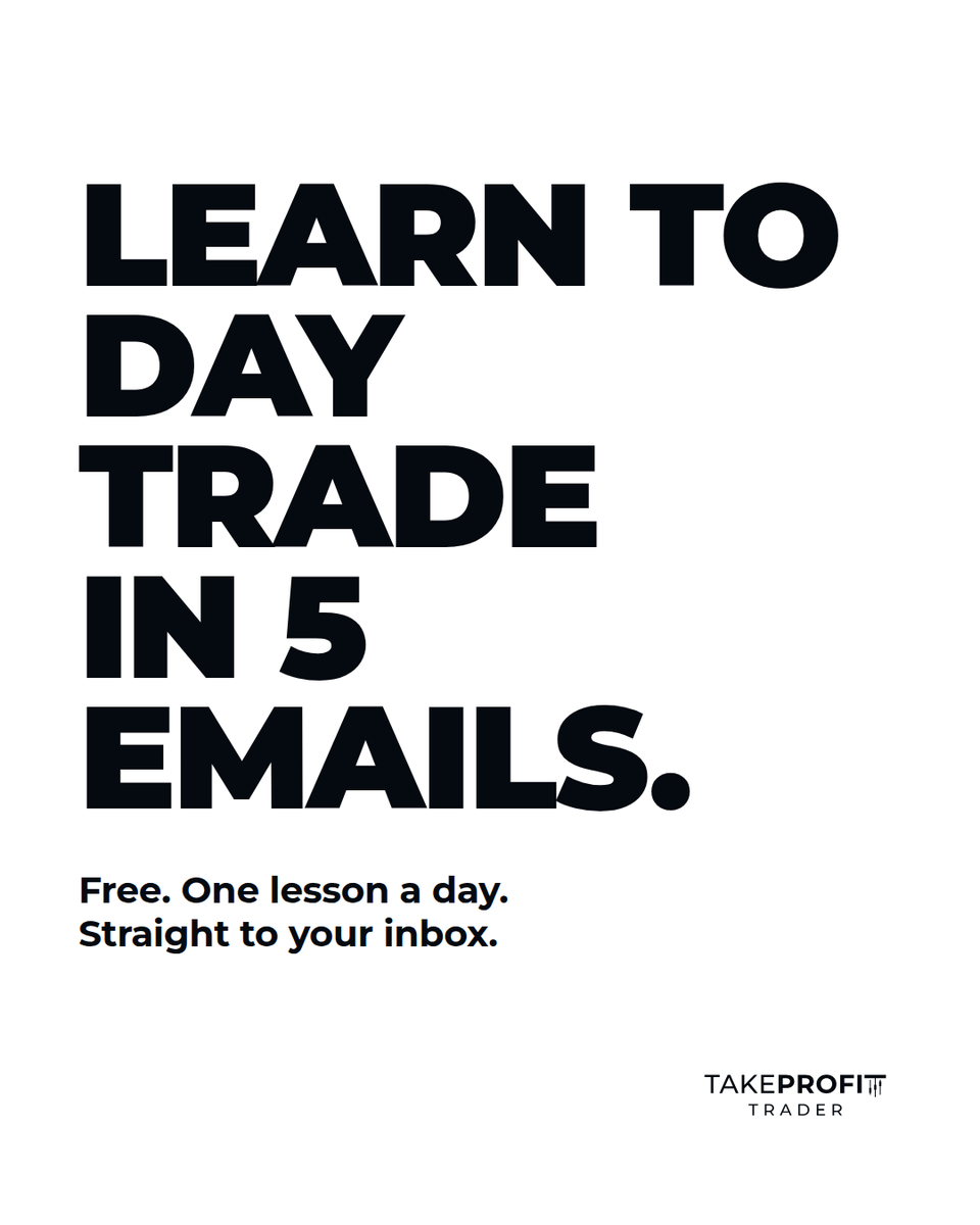 TakeProfitLLC's tweet photo. If you're curious about funded futures trading but don't know where to start...start with your inbox. We built a free email course called Your First 5 Days in Futures. One short email per day, each about 3 to 5 minutes to read.