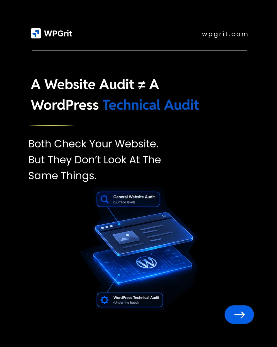 wpgrit's tweet photo. Your website looks fine
BUT
what’s happening underneath? 👀

A WordPress technical audit goes deeper into: 

⚙️ Plugin conflicts
🗄️ Database issues
🚀 Performance problems

Find the real issues with WPGrit.
#WPGrit #WordPress #WebDevelopment #TechnicalSEO #WebsiteAudit https://t.co/1ticuHqsLw