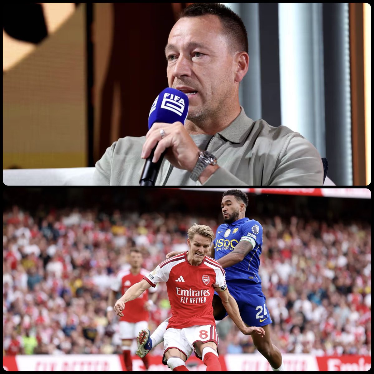 Arsenalnewschan's tweet photo. 🗣️Chelsea legend John Terry when asked who will finish higher in the Premier League this season between #Arsenal and Chelsea: “Unfortunately, it will be Arsenal. We’re still a couple of years from competing for a title. Arsenal have the chance to dominate the Premier League.” 👍 https://t.co/CWqtWkn4e4