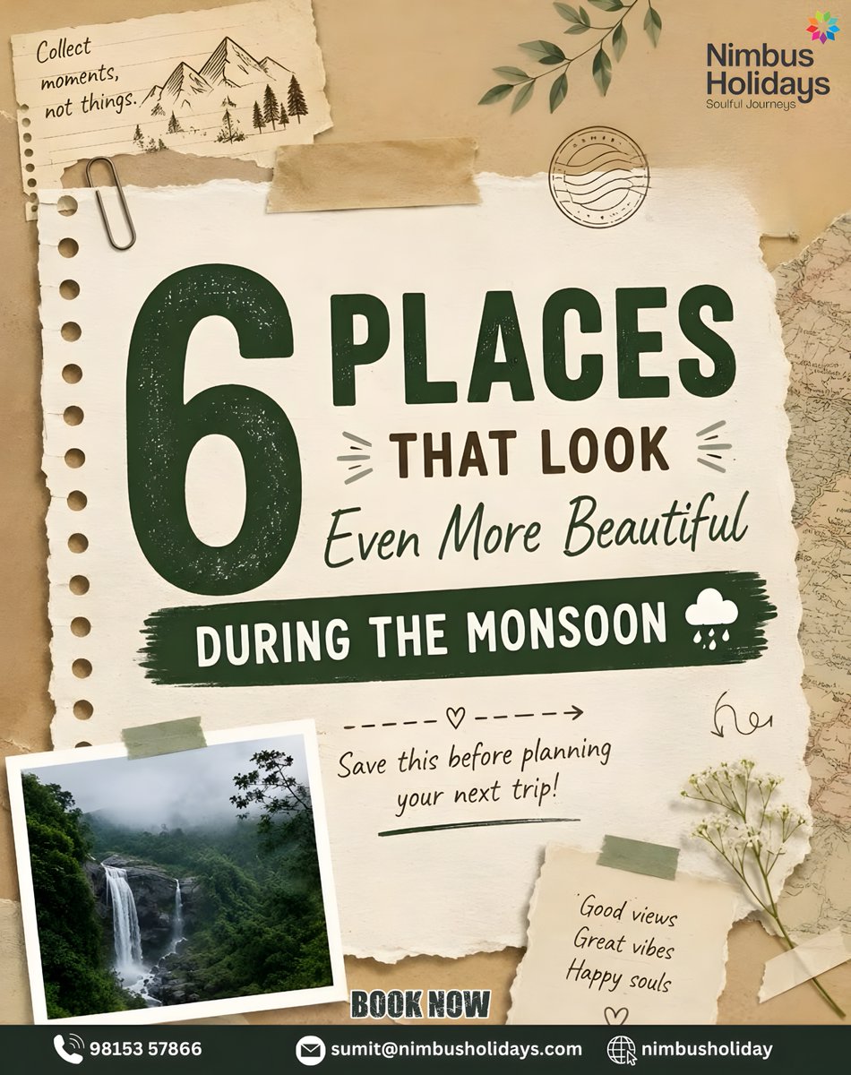 SulemaKesskl's tweet photo. 6 Places That Look Even More Beautiful During the Monsoon

Watch nature come alive as rain transforms landscapes into breathtaking masterpieces: mist-covered hills, roaring waterfalls, emerald valleys, peaceful backwaters, mountain escapes, and https://t.co/OdESaR4MGK