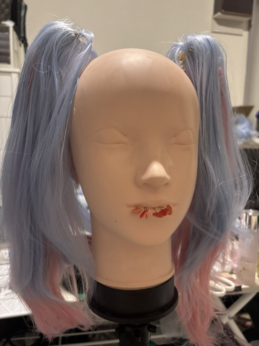 nmkn_sub's tweet photo. ウィッグ作り直すために洗って干してるんだけどシュールすぎ。 https://t.co/Bv9Tx9tqTg