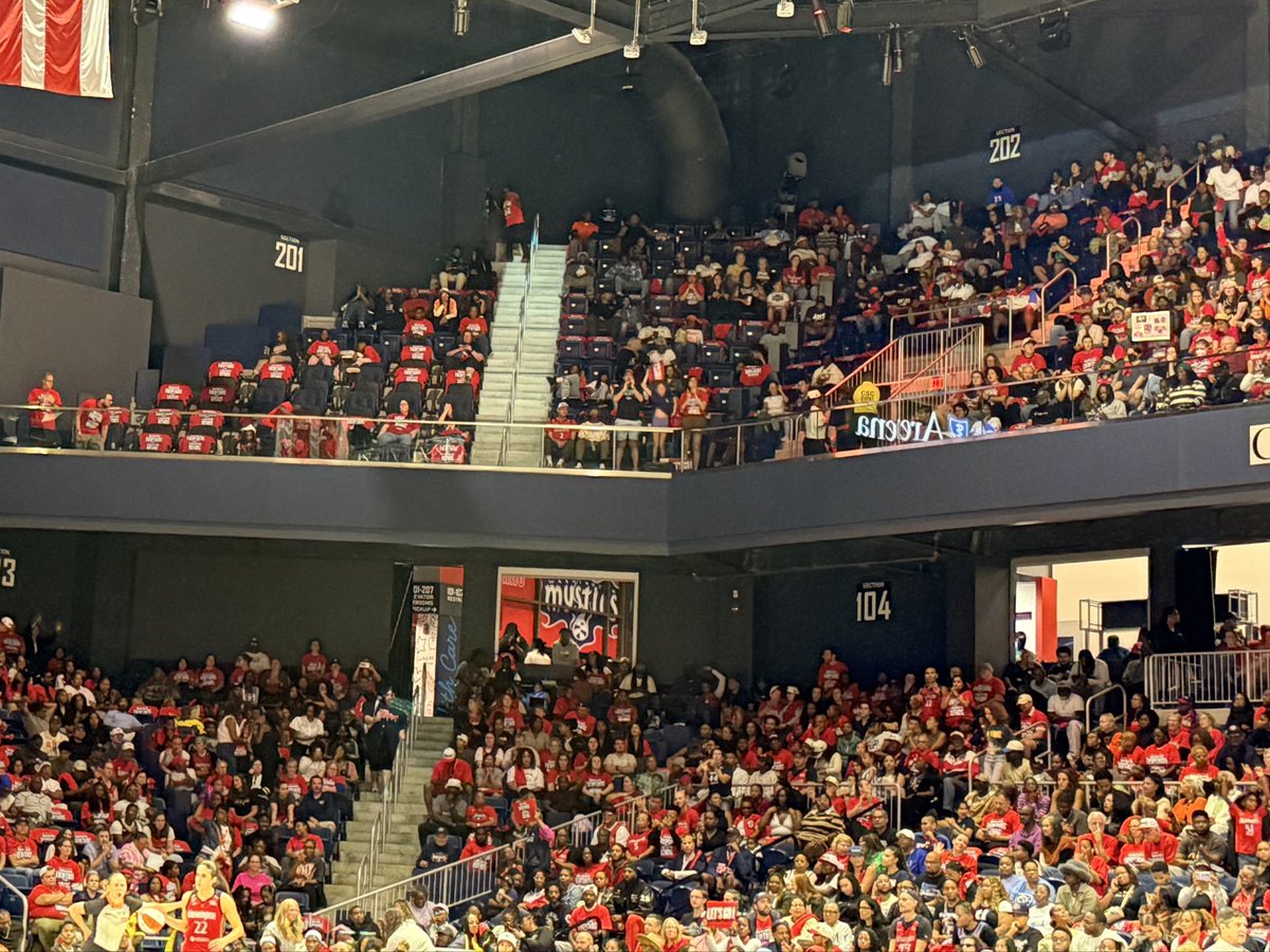 JanCBS's tweet photo. I hope the ownership of the @WashMystics spends the off season having a long and hard think why there were so many empty, unsold seats for their team’s first home playoffs game since 2019. It’s not because people in the DMV don’t love women’s basketball/the Mystics or because the facility is too big. It’s a 4,200-seat arena, less than half the size of most other WNBA facilities (and some local women’s college teams like @MasonWBB). And it wasn’t even full.