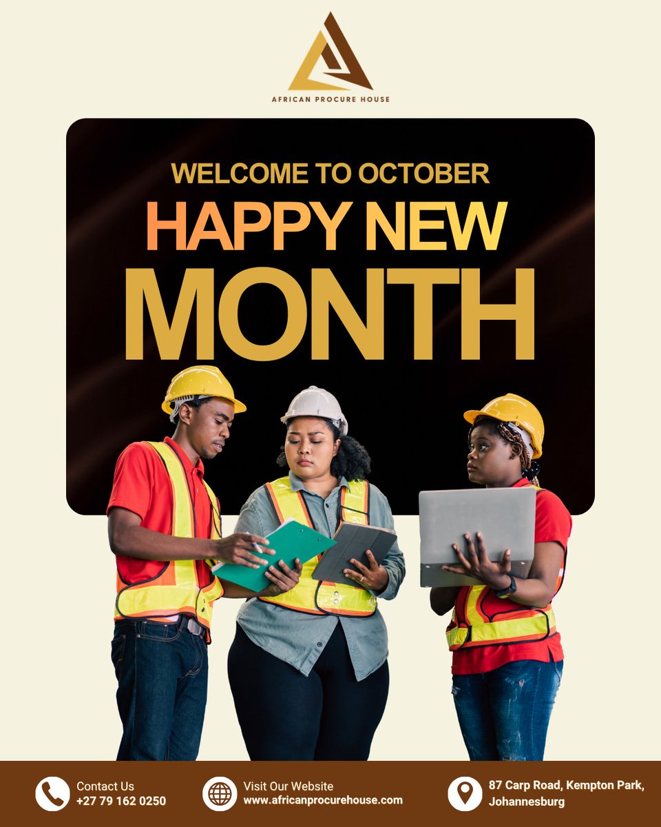 Africanprocure's tweet photo. New month, same commitment to quality and service. Our team is ready to support your operations every step of the way this October.

Here's to a productive month ahead!

#HappyNewMonth @followers #AfricanProcureHouse #TeamWork #OctoberGoals https://t.co/oFWWzXByk3