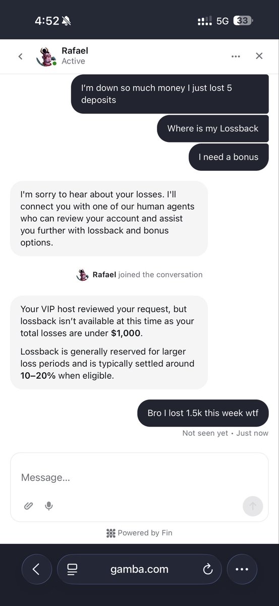 thenotze_'s tweet photo. @gamba SERIOUSLY DUDE? first no Lossback from ages? Then you don’t want to even double my shitty reload? What kind of fucking treatment is this man. I need a fucking Lossback BE A GOOD CASINO FOR ONCE BECAUSE THIS SHIT IS CRAZY https://t.co/xC44kxV8oO