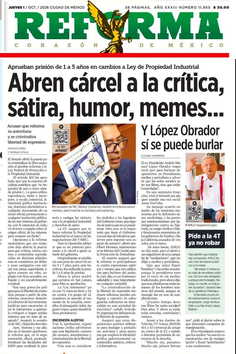 Melissa_Bely's tweet photo. "En México no hay censura"

Dijeron..

¿Y que creen?

Llegó la Ley Antimemes.

Dicen que es contra la piratería, pero la redacción deja la puerta abierta para perseguir sátira y memes. 

Eso no es proteger la propiedad industrial...
¡ es criminalizar la crítica !

👇 https://t.co/aDBfOgW71j