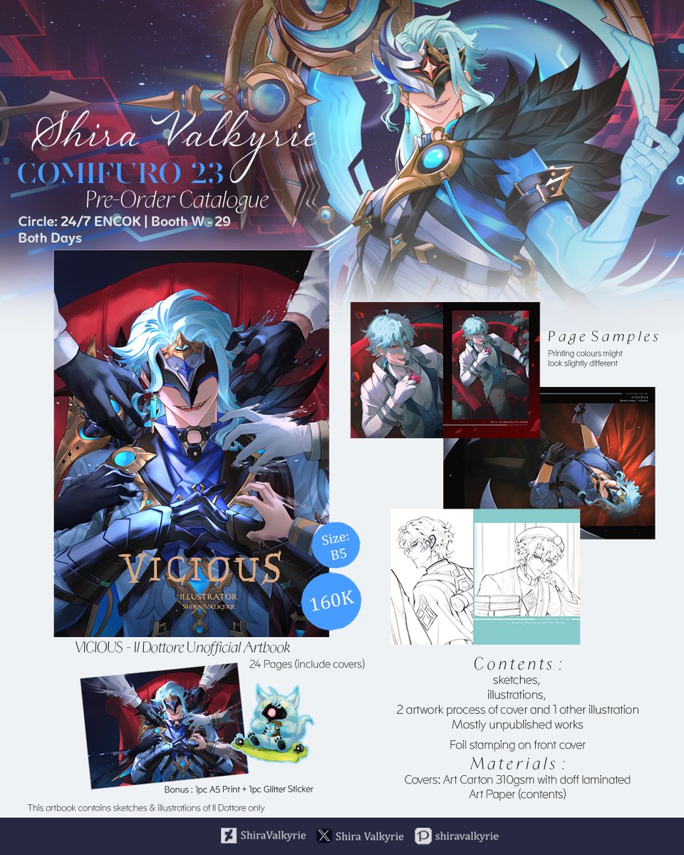 svalkyrie_2512's tweet photo. Shira Valkyrie’s #CF23 Pre Order Catalogue 

Pick Up Both Days | Local Mail Order | International Mail Order 
🗓️ Oct 1 - Oct 5 
Booth: W-29 | Circle: 24/7 ENCOK Fandom : Genshin, Arknights, HSR, WuWa, Lads 
#comifuro23 #cf23catalogue
[ Shares &amp;💙appreciated!🐉 ]
(1/2) https://t.co/gjw0vBWP3j