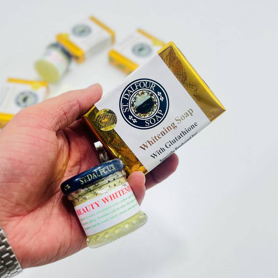 NikoRapper's tweet photo. St. Dalfour Skin Set

St. Dalfour whitening set includes Glutathione Whitening Soap and Beauty Whitening Cream. Helps brighten skin, reduce dark spots, melasma, freckles, and acne marks. Use sunscreen during the day. Offer price: 17. Delivery: https://t.co/GezHlewAwL
