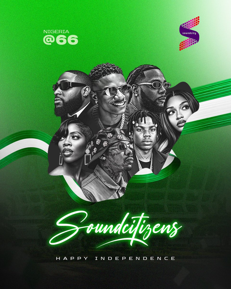 SOUNDCITYtv's tweet photo. Happy Independence Day Nigeria 🇳🇬 💜
.
#NigeriaAt66 #Soundcity #PoweredByMusic https://t.co/vFakKoY5Nq