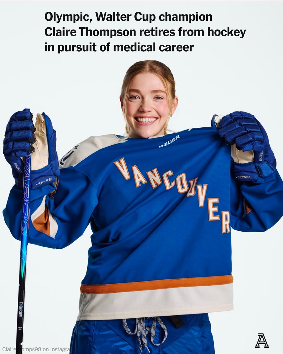 TheAthletic's tweet photo. Canadian Olympic gold medalist and PWHL Walter Cup champion Claire Thompson has officially retired from hockey and has returned to medical school, she announced in an exclusive interview with The Athletic.

“A career in medicine has always been an overarching goal of mine and I feel that now is the best time in my life to step away from hockey."
https://t.co/BVpMzD0qSU