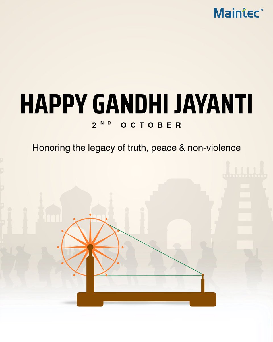 Maintec_Tech's tweet photo. On Gandhi Jayanti, we remember Mahatma Gandhi and the enduring values of truth, peace, and non-violence.

May his principles continue to inspire us to lead with integrity and purpose.

Wishing everyone a meaningful Gandhi Jayanti.

#GandhiJayanti #Maintec https://t.co/jyxP9OawFo