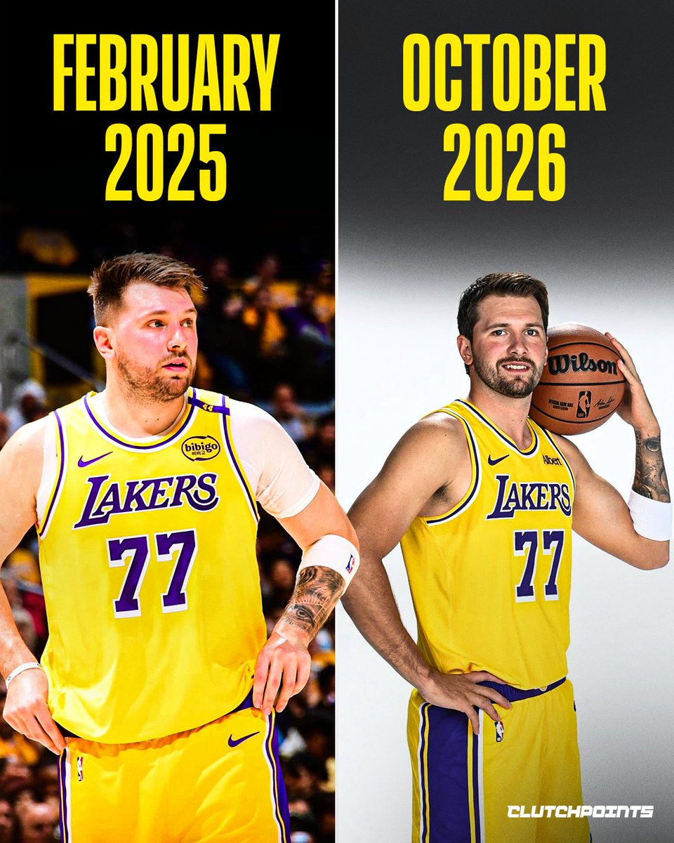 LakeShowCP's tweet photo. Luka Dončić looks noticeably leaner heading into the new season, continuing the body transformation he started last year.

With LA officially built around him now, this might be the most locked-in version of Luka yet.

The work is showing. 🔥💜💛 https://t.co/sgYKo5SEU9