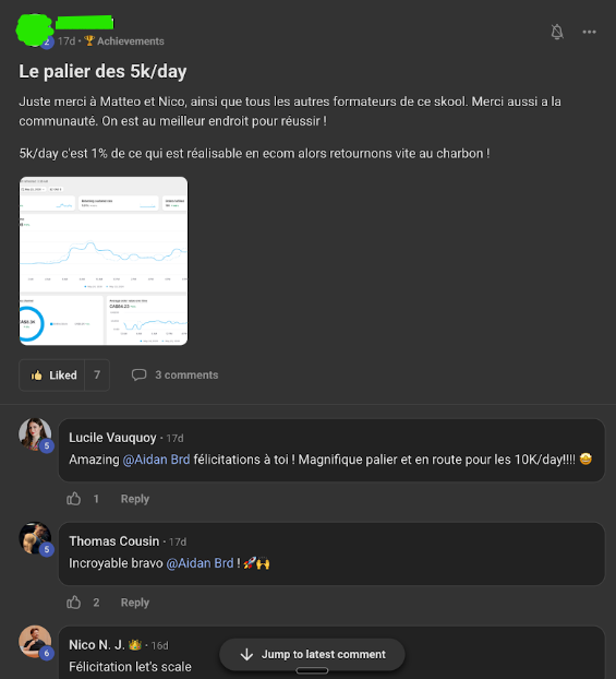 Lucas_IA_'s tweet photo. Le plus dur en ecom, c'est pas les ads.
C'est de bosser seul...

- Ta campagne crash. 
Il est 23h, t'es tendu, triste, énervé et t'as personne de fiable à qui montrer tes chiffres.

- Tu trouves un winner. Tu cries tout seul dans ta chambre, puis plus rien. 
T'as personne avec qui fêter ça.

- Ton BM se fait ban. Tes pubs sont coupées, ton CA tombe à zéro.

- Plusieurs personnes sur X te recommandent quelqu'un mais tu ne sais pas à qui confier ton business.

- Tu parles d'ecom à tes potes et ta famille.
Ils hochent la tête puis changent de sujet.

Toi, t'as envie de parler de ton obsession pendant des heures, mais personne en face n'a la même flamme.
Alors tu la vis seul.

C'est justement pour ça que dans la commu MASTER, on a créé 3 groupes par niveau pour échanger chaque jour avec des gens comme toi :

👉Advanced : + de 250 k€/mois (environ 90 personnes)
👉Plus : entre 30 k€ et 250 k€/mois (environ 200 personnes)
👉One : moins de 30 k€/mois (plus de 300 personnes)

MASTER, c'est la plus grosse commu ecom francophone.
Les portes sont ouvertes en ce moment pour encore quelques semaines, puis on les referme pour le reste du Q4.

→ 500 M€+ générés par les membres

→ 632 membres actuellement, dont 111 nouveaux depuis la réouverture il y a 10 jours

→ + de 400 M€ générés collectivement par l'équipe MASTER

On ne vend pas des vidéos YouTube remixées avec des strats de 2022.

On te donne des templates actionnables pour chaque étape pour passer de 0 à 1 M€/mois en ecom.

Dedans :
→ L'expérience de @ShopifyAddict et @mpellegrini7 (plusieurs M€/mois chacun en ce moment même)

→ Masterclass E-commerce par des experts sur chaque pilier : créa, Meta Ads, media-buying, produits, CRO, IA, supply, finance...etc+ des modules ajoutés chaque mois

→ Pour l'IA, c'est moi le coach. Je te donne absolument tous les prompts, scripts et process pour faire des créas IA ultra rentables à la chaîne au Q4.

→ Outils, Sheets, Prompts & Process prêts à l'emploi. Tu as juste à copier-coller nos process pour scaler au Q4.

→ Product Radar : un nouveau produit analysé en live chaque soir, du lundi au vendredi

→ Des lives, coachings et analyses de cas chaque semaine pour te tenir à jour de ce qui marche vraiment en ecom en ce moment.

→ Des contacts pour deban un BM en quelques heures

→...et pleins d'autres choses!

🎁 Si tu rejoins via mon lien, je t'envoie en DM une technique que presque personne n'utilise pour sortir des UGC IA ultra réalistes qui convertissent.

Ce n'est pas dans le Skool, c'est uniquement pour ceux qui passent par moi.

Et je donne ce bonus jusqu'au 2 octobre uniquement.
Tout ça, pour moins cher qu'un testing raté : 249 $/mois.

Si tu te reconnais, prends quelques minutes pour regarder la vidéo de présentation.

Tu y as accès juste après avoir rentré ton mail 👇