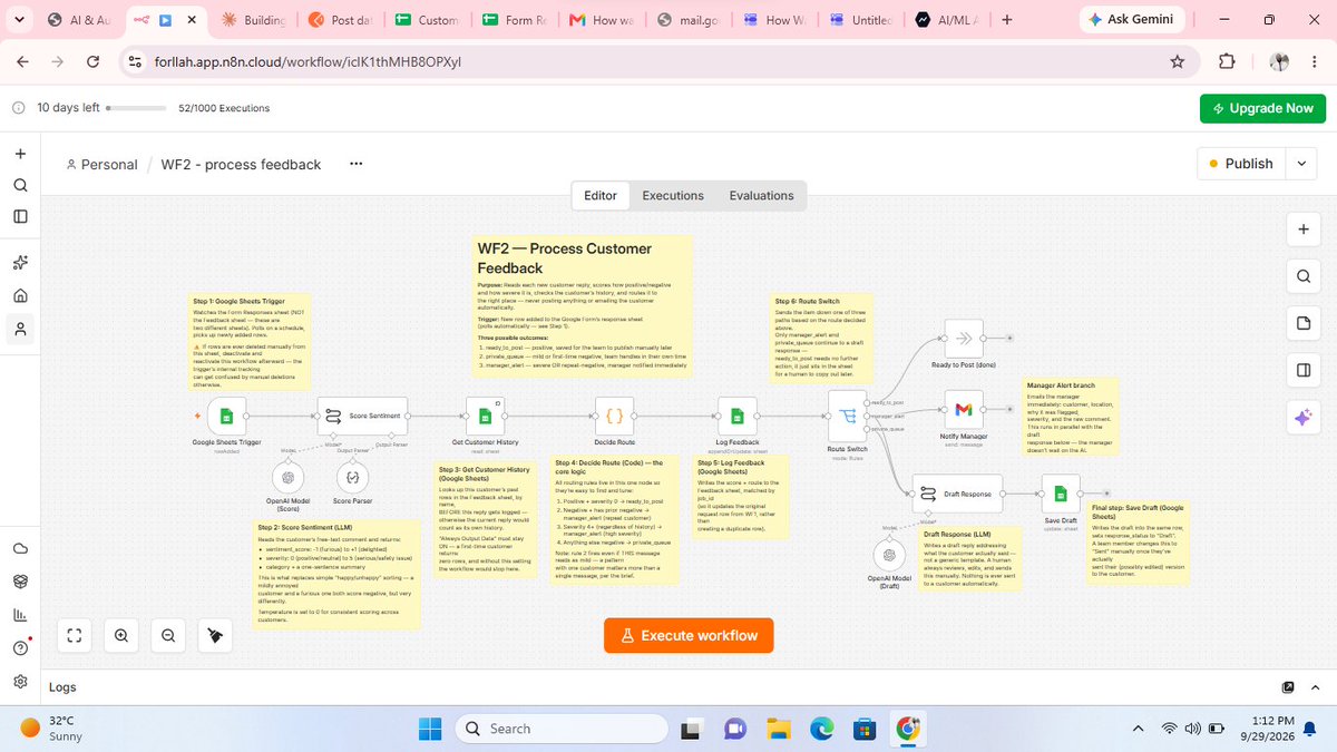 forlahxadigun's tweet photo. Completed my capstone project @TechSphereAcad
Built an automated feedback loop for a car care chain using n8n

The problem: bad reviews showed up online before the team ever heard from the customer. https://t.co/wnzev3dX5U