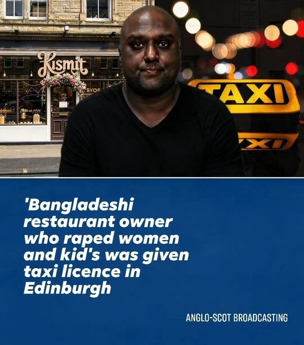 andrewc44104127's tweet photo. EDINBURGH | Council gave a convicted rapist "Akbar Ali" a taxi licence and let him run a Bangladeshi restaurant, he has now been convicted of another series of rapes on children some primary age.

Restaurant name : Kismit, a Bangladeshi restaurant in Edinburgh's St Leonards area.

A Muslim taxi driver in Edinburgh and manager of a Bangladeshi and Indian restaurant has been jailed for an unbelievably short six years, exposing a major vetting loophole after it was revealed he operated in public-facing roles despite being a convicted sex offender.

Muslim Akbar Ali, 47, was sentenced on Wednesday, September 30, 2026, at the High Court in Livingston following his conviction for a series of horrific historic sexual assaults against two young girls.

The case has triggered immense public fury in Scotland's capital, as details of his past criminal record, his foreign family’s prominent Edinburgh restaurant, and his employment as a licensed taxi driver have all collided into a massive public safety scandal.

The Crimes and Severe Breach of Trust
Ali was found guilty on August 7, 2026, for offenses spanning nearly three decades.

The First Victim: Between September 1996 and December 1998, Ali attempted to rape a teenage girl, aged 16 or 17, while she was asleep in an Edinburgh flat.

The Second Victim: Between October 2005 and October 2006, Ali targeted a young primary school child.

Presiding Judge Craig heavily condemned Ali for utilizing his status as a "trusted member of the community" to opportunistically prey on children in an environment where they should have felt entirely safe. 

Ali was ordered to be placed on the sex offenders register indefinitely alongside lifelong Non-Harassment Orders to protect his victims.

EDINBURGH COUNCILS SHAME
The Vetting Scandal: A Convicted Sex Offender Behind the Wheel

The most alarming revelation to emerge from the High Court sentencing was Ali’s disgusting criminal background. The court confirmed that Ali already possessed a prior analogous conviction for a serious sexual assault—committed chronologically between the two newly prosecuted offenses—alongside a separate 2006 prison sentence for assault to severe injury.

Despite his existing status as a convicted sex offender, Ali successfully acquired and maintained a public taxi driver's license in Edinburgh. The City of Edinburgh Council's Licensing Sub-Committee records show ongoing bureaucratic proceedings regarding the suspension, renewal, and revocation of his taxi license even though Edinburgh council will sweep it under the rug.

The truly sick fact that a registered sex offender was permitted to drive vulnerable passengers, by Edinburgh council, unmonitored, around the capital city has sparked a massive regulatory crisis, with intense demands for immediate transparency regarding gaps in the council's background checks.

His ties to Edinburgh's Kismit Restaurant in the st Leonard past of town. As owner and manager.

Added to the community's shock, Ali was not just a driver; he was a highly visible figure in the local culinary scene. He worked closely alongside his brother as the prominent manager of Kismot, a well-known family-run Indian restaurant on St. Leonard's Street, Edinburgh.

Ali frequently fronted the restaurant’s media campaigns and viral publicity stunts—including their famous "Kismot Killer" ultra-spicy curry challenges and novelty menu designs—which often attracted national press and local emergency services.

His high-profile position as a friendly local restaurateur effectively masked a history of severe sexual deviance.
