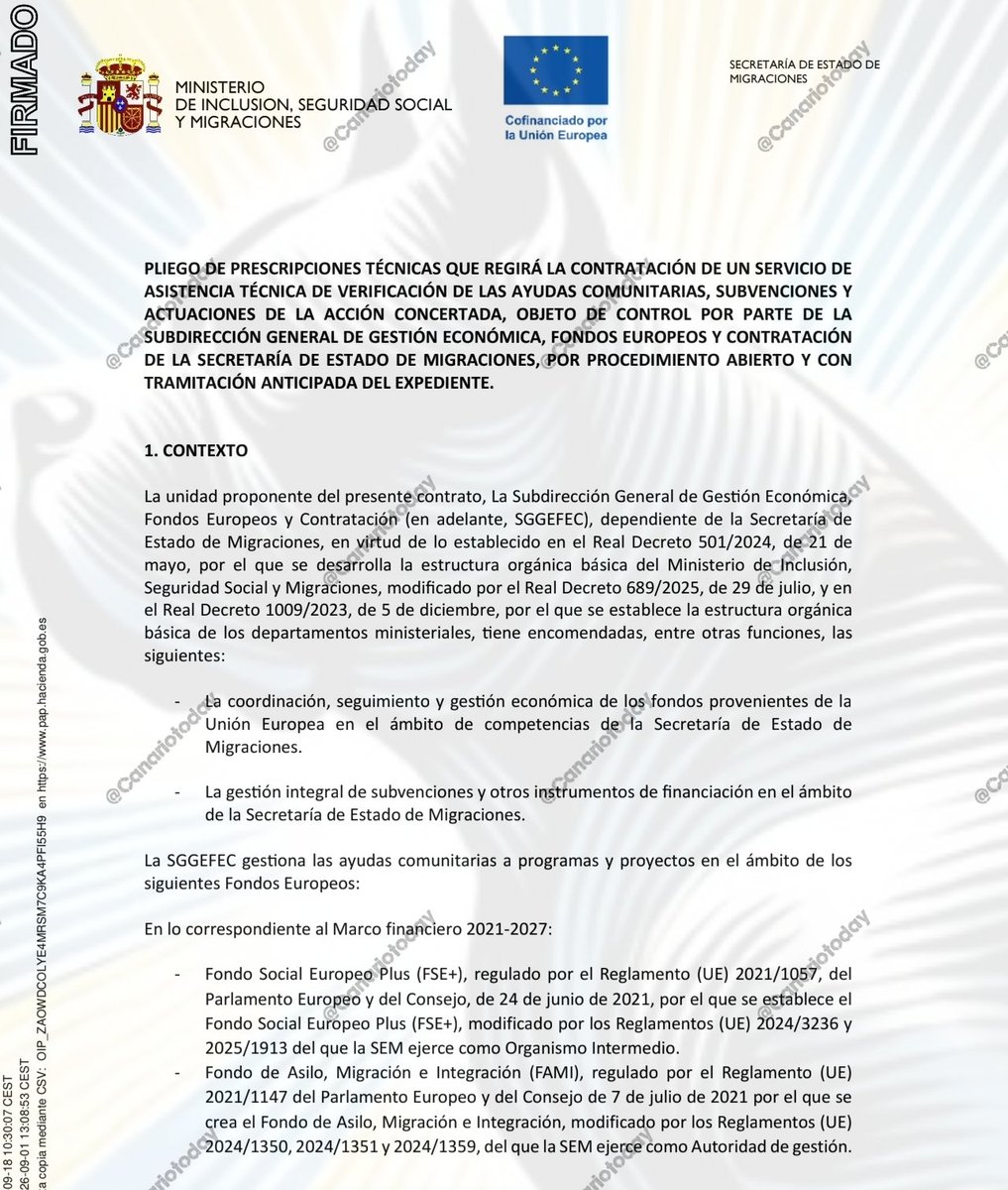 CanarioToday's tweet photo. 🚨 4.696 millones de euros en inmigración.

El Gobierno saca a licitación el control y verificación de proyectos sobre inmigración por un importe de 4.696 millones de euros, mediante 1.091 verificaciones administrativas.

⚠️ El coste de esta asistencia técnica será de 7,47 millones de euros.

Y no se trata del gasto total en inmigración, sino de una parte del gasto que el Gobierno pretende controlar y verificar.