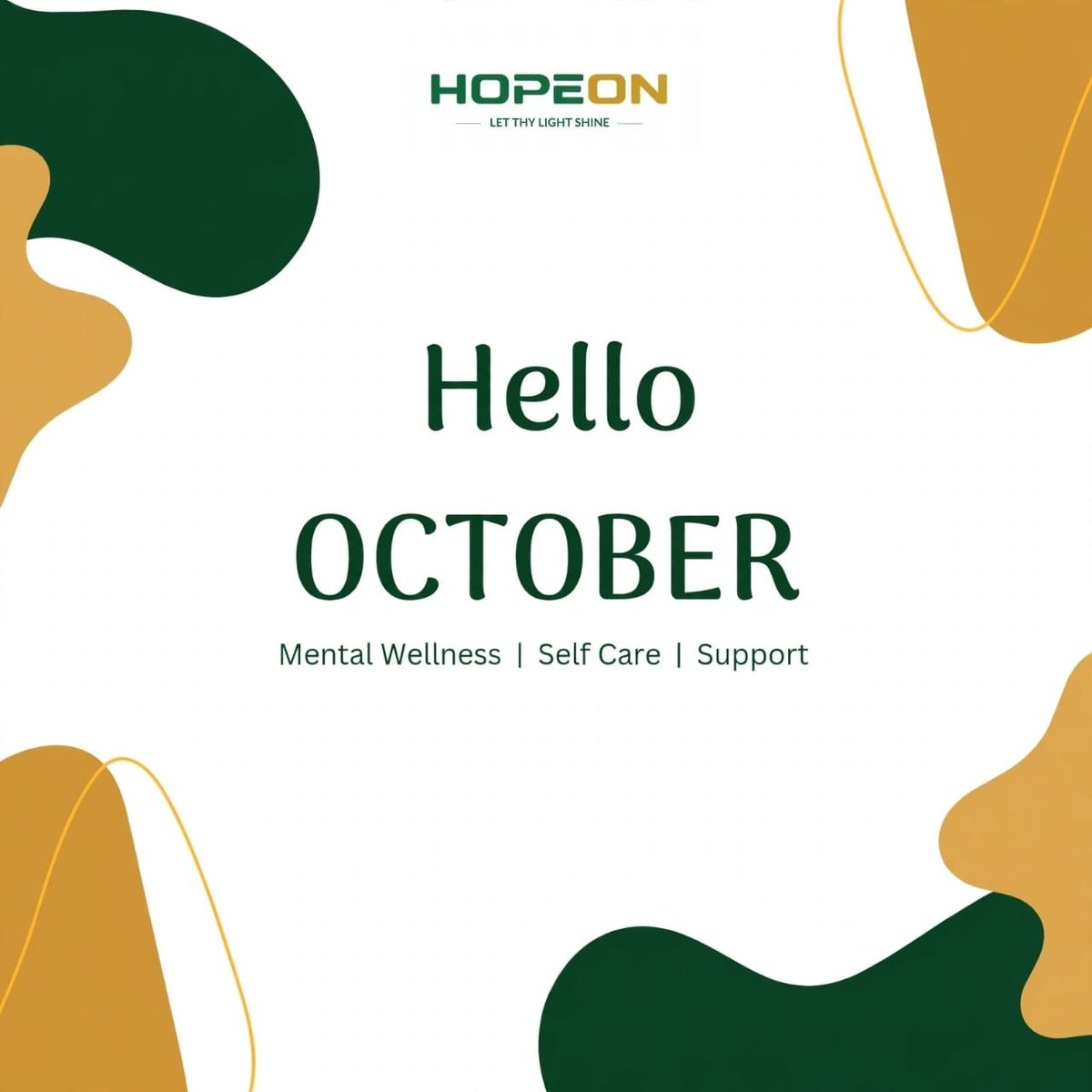 JoelMuhima7's tweet photo. Hello October
At HOPEON, we step into a new month embracing mental wellness, self-care, and support.
Let thy light shine �� brighter mind, a brighter future.
#HopeOn #October https://t.co/YRpvhtpjf2
