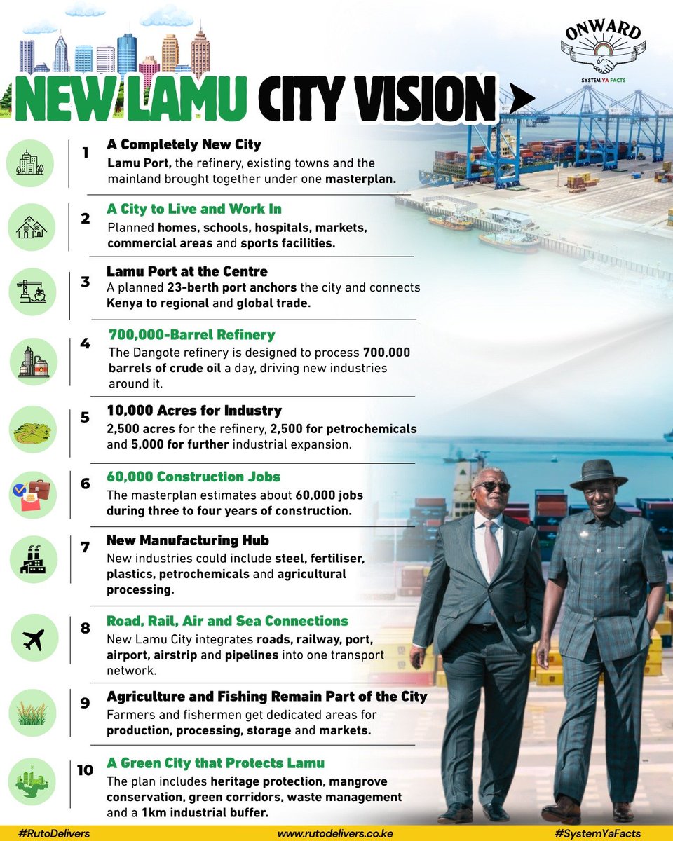 Tito_kenyan's tweet photo. Lamu Port, the refinery, existing towns and mainland unite under one masterplan in this Bold Singapore Vision for transformative urban growth that redefines Kenya’s coastal future with integrated planning. #NewLamuCity https://t.co/246YsfNu8k