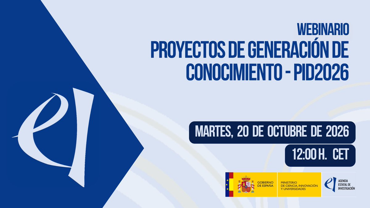 AgEInves's tweet photo. 📣 No te pierdas los próximos #webinariosAEI
➡️ Formación de Profesorado Universitario 2026 | 15 octubre | 12:00 h
➡️Proyectos de Generación de Conocimiento | 20 octubre | 12:00 h
➡️Contratos Ramón y Cajal 2026 | 4 noviembre | 11:00h
🔗https://t.co/22iSf29Cr3 https://t.co/xhrFt9D2ai