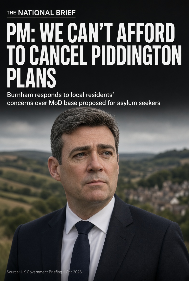 HarryJameskv's tweet photo. Andy Burnham has responded to local residents raised over plans to use a former Ministry of Defence base in Piddington for asylum accommodation. As the Prime Minister maintains that the national strategy cannot be scrapped. #UKPolitics #AsylumPolicy https://t.co/KJtYarEkgo