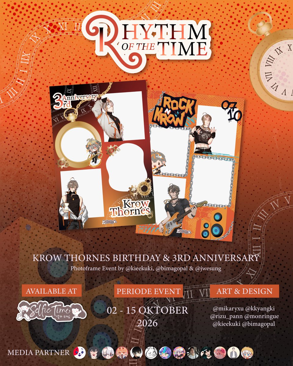 Kieekuki's tweet photo. ⏳🎸 KROW RHYTHM OF THE TIME 🎸 ⏳

#KROWTHORNES Birthday &amp; 3rd Anniversary photoframe Event by @Kieekuki @bimagopal @jwesung 

📍@selfietimeid
🗓️ 2 October - 15 October 2026

Snap your moment, use the hastag! 
#KROWRHYTHMOFTHETIME
#ROCKNKROW
#KROWECHOESOFTHETIME https://t.co/207QTNXIyR