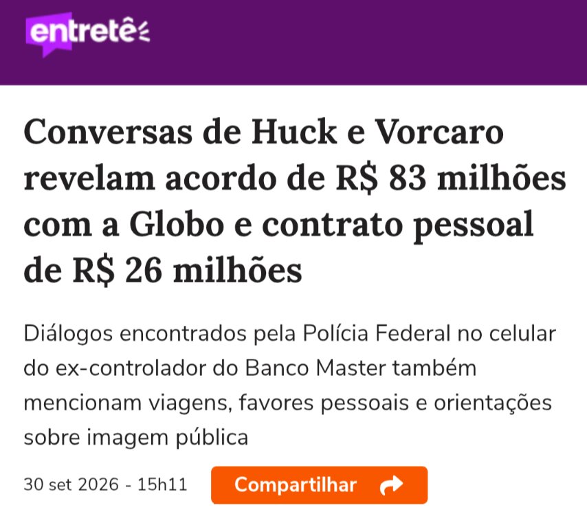 pfigueiredo08's tweet photo. A resposta a qualquer jornalista da Globo que perguntar ao Flávio sobre Dark Horse teria que ser: "Vocês não tem moral para me fazer essa pergunta. Quando demitirem o Luciano Huck a gente conversa". Repetir mil vezes. https://t.co/tC6kuHoVDR