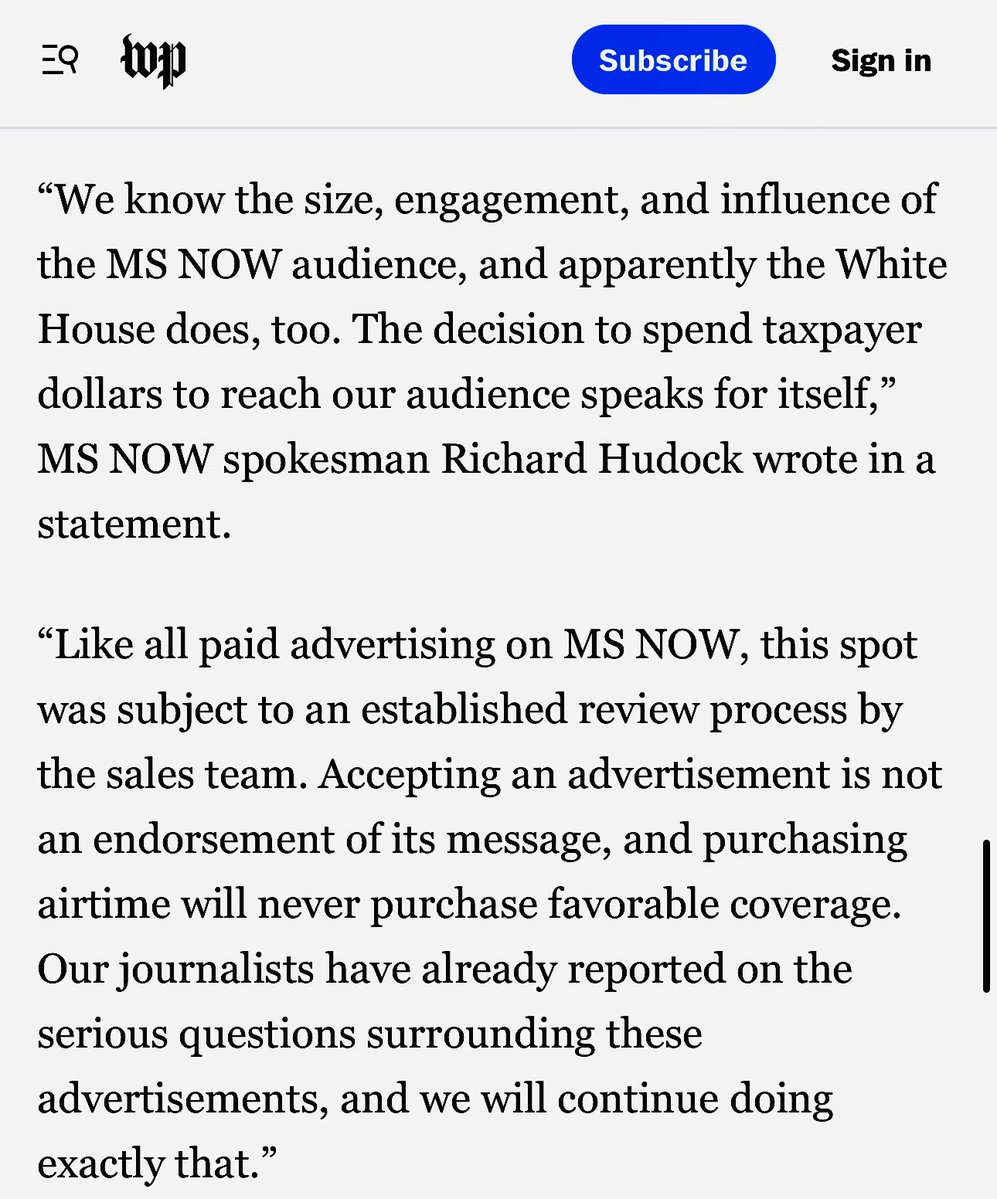 RonFilipkowski's tweet photo. This is just despicable by MS NOW, which has accepted stolen taxpayers dollars for 38 illegal ads. Give me a break with this bullshit statement too. So your hosts are on air all day saying this is illegal while you are taking the money and running the ads? Just gross. https://t.co/gpJqQ5gmCi