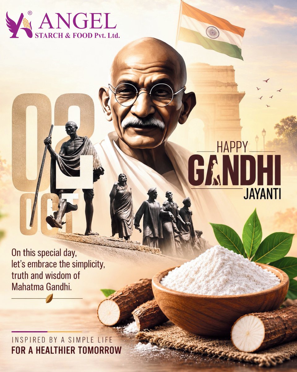 angel_starch's tweet photo. His ideas. Our roots. 🇮🇳
Truth in every grain, simplicity in every step. Happy Gandhi Jayanti from the Angel Starch &amp; Food family. 🤍
#GandhiJayanti #GandhiJayanti2026 #October2 #MahatmaGandhi #Bapu #AngelStarch #FoodIngredients https://t.co/MBGzY0uhxo