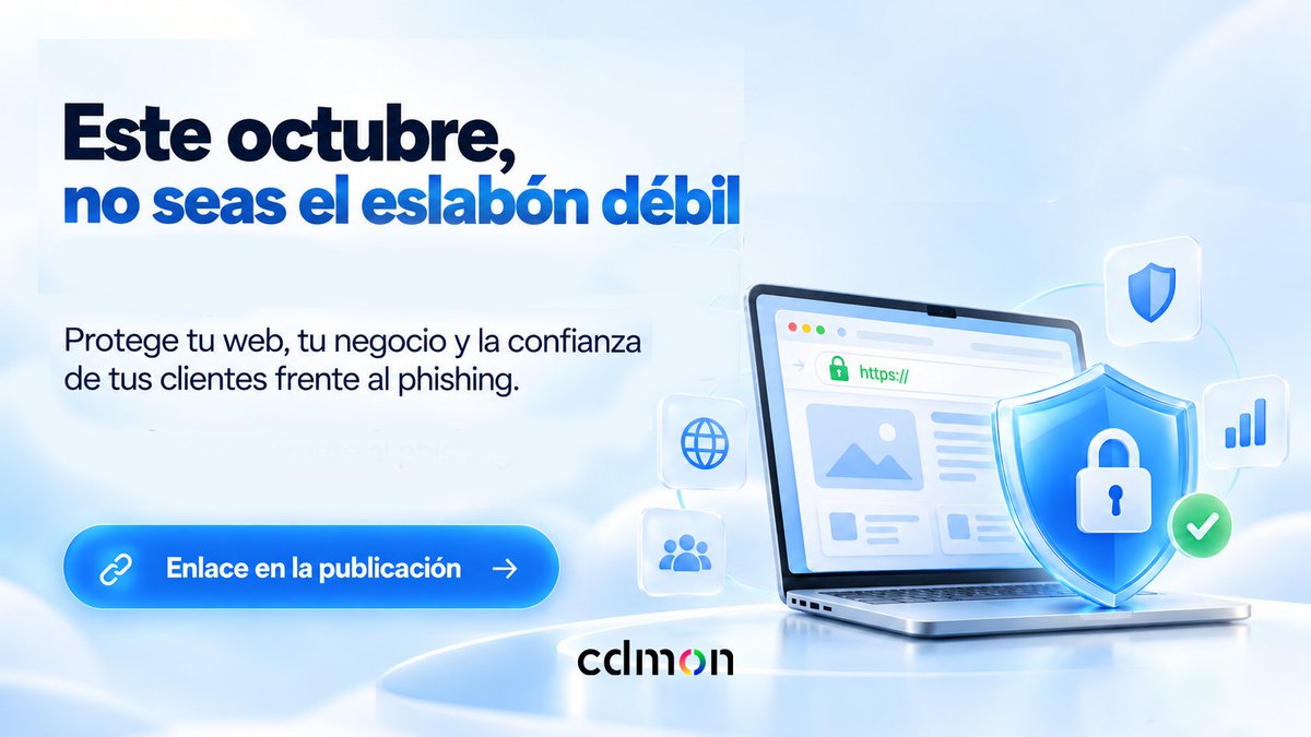 cdmon's tweet photo. Octubre = Mes Europeo de la Ciberseguridad 🛡️

La ingeniería social y el phishing suplantan webs reales (como la tuya) para robar datos de tus clientes.

En @cdmon tu hosting incluye SSL gratis, renovación automática y protección 24/7.

🔗 https://t.co/1CUUiZmpSp

#ECSM #cdmon https://t.co/GRfhL2EpKz