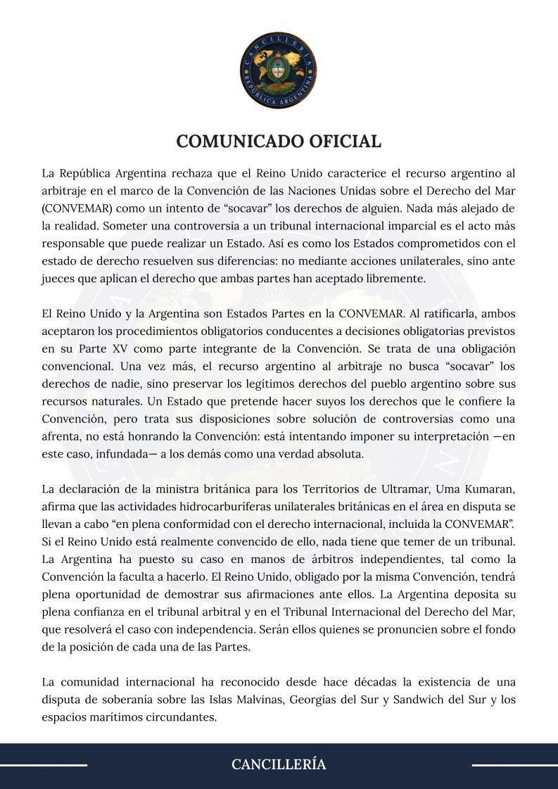 pabloquirno's tweet photo. Comunicado Oficial sobre la Causa Malvinas - Español https://t.co/Mk898T3m5O